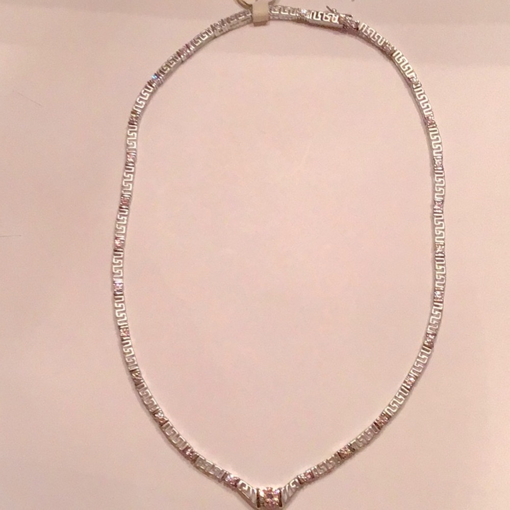 New Fashion Matt Silver tone 18” Necklace,Round CZ’s